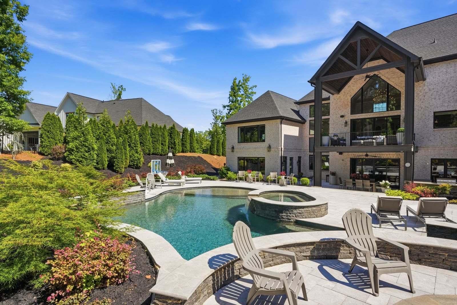 The rear of 4064 Poplar Ridge Drive — pool, spa, and covered outdoor living, Fort Mill SC